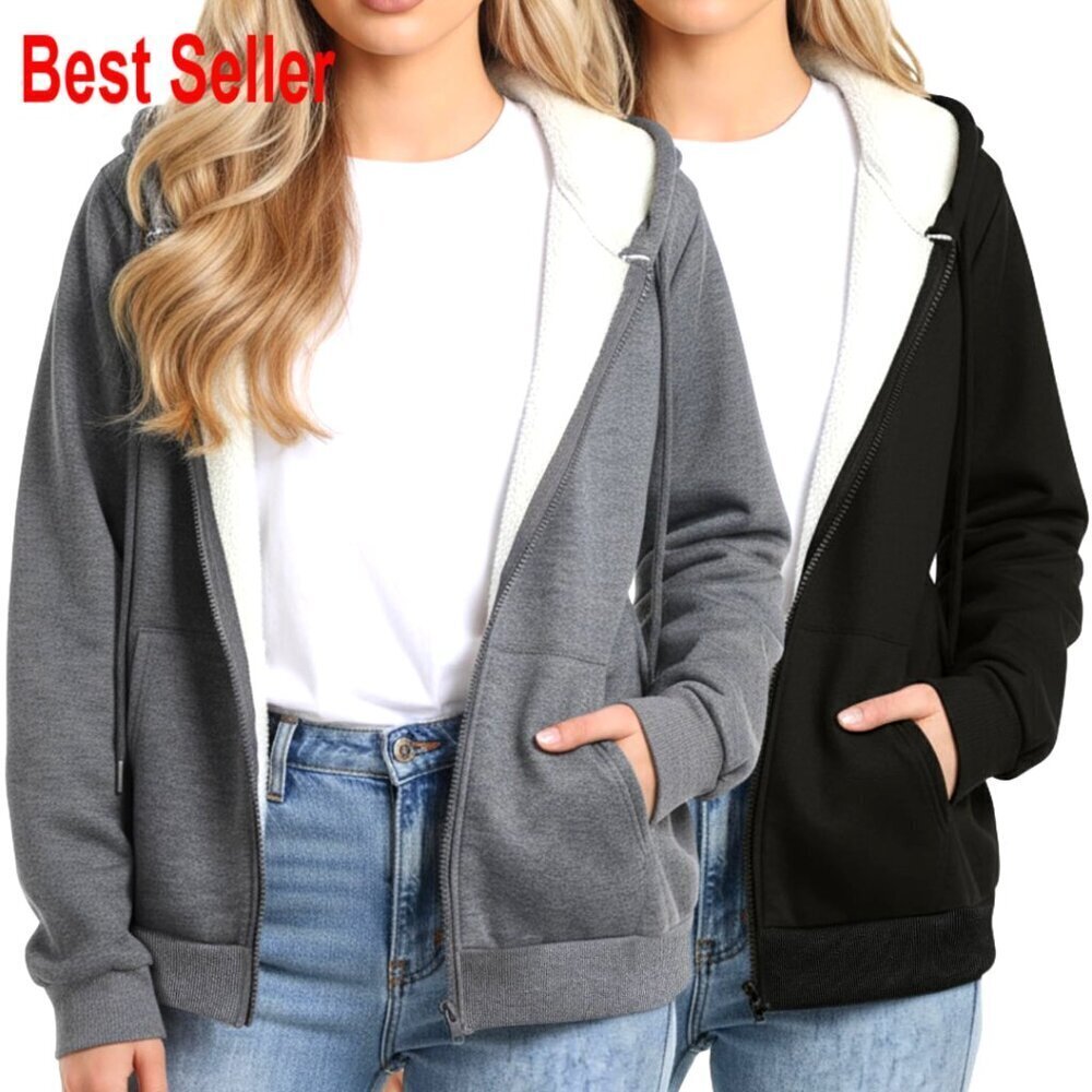 Women's Sherpa Lined Fleece Hoodie Full Zip Lightweight 2 Pack S-2XL